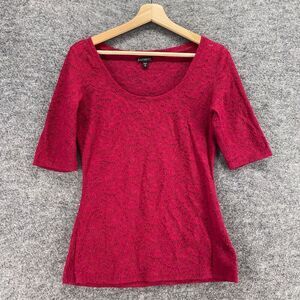 5/$45 Express Blouse Women M Medium Red Floral Crochet Short Sleeve Round Neck